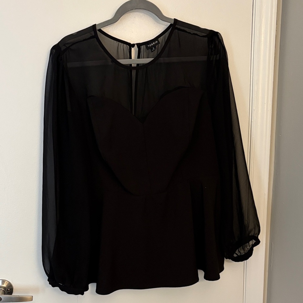 Torrid Elegant Black Blouse with Sheer Sleeves